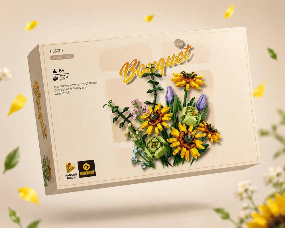 GEVINST PANLOS BRICK 655007 Sunflower Bouquet Building Block Set 975 PCS New Sea